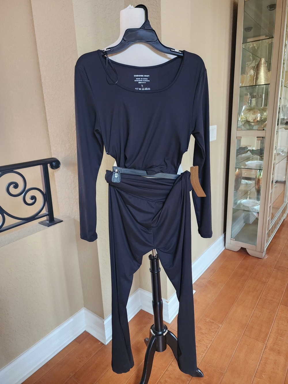 Classic Black Long-Sleeve Dress with Draped Waist